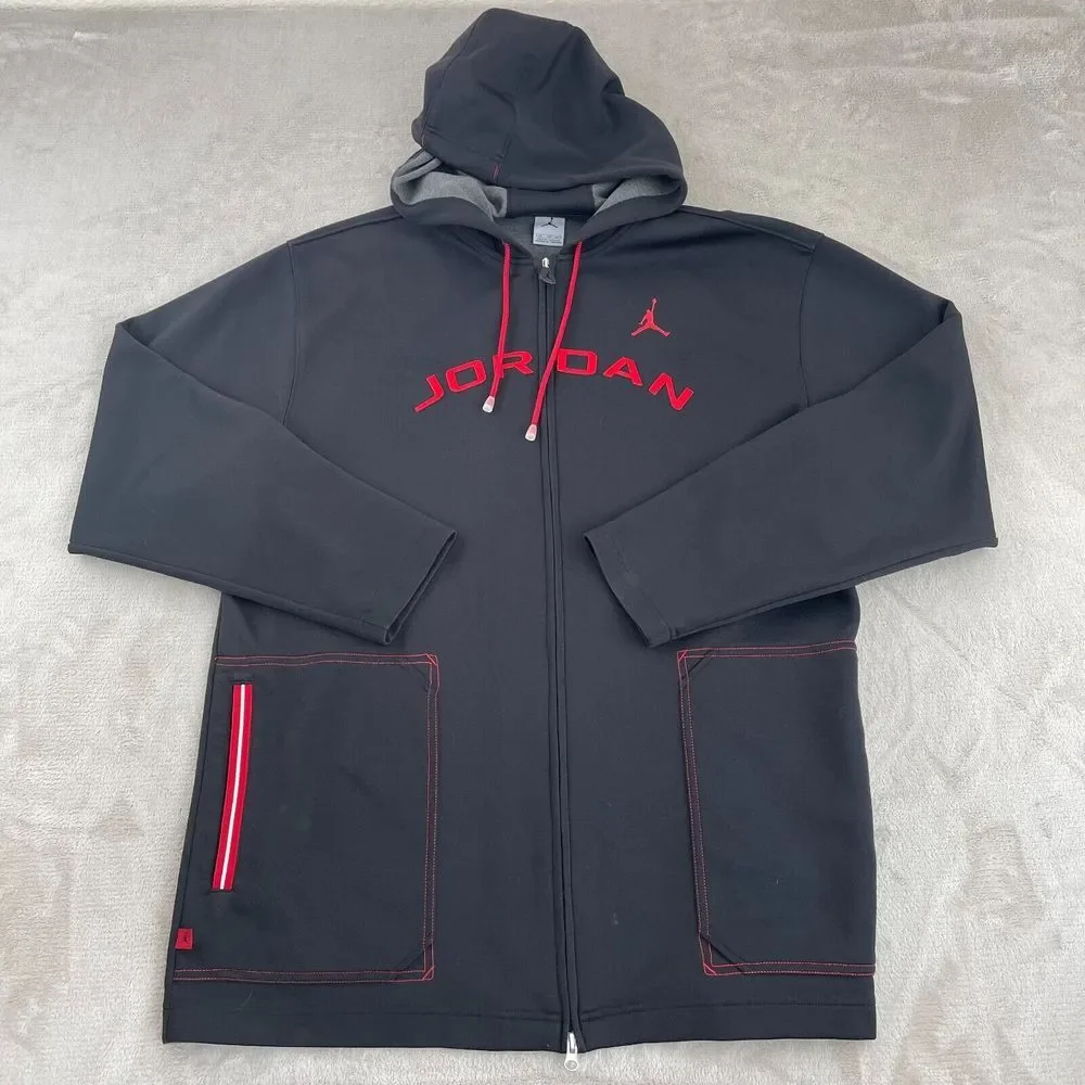 Nike Air Jordan Jacket‎ Men 2XL Black Full Zip Hooded SpellOut Logo Long Sleeve